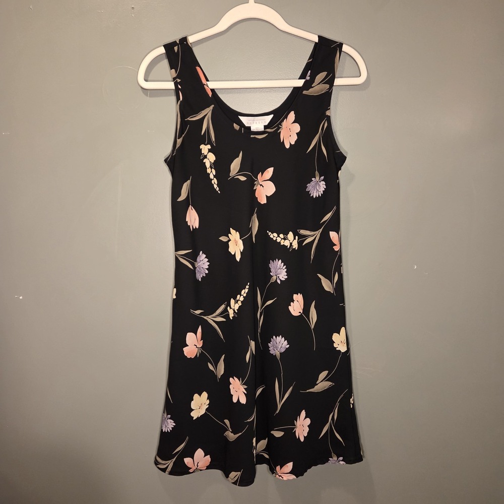 Vintage Express Mini Slip Dress Watercolor Floral Print Y2K 90s Women's Size 5/6